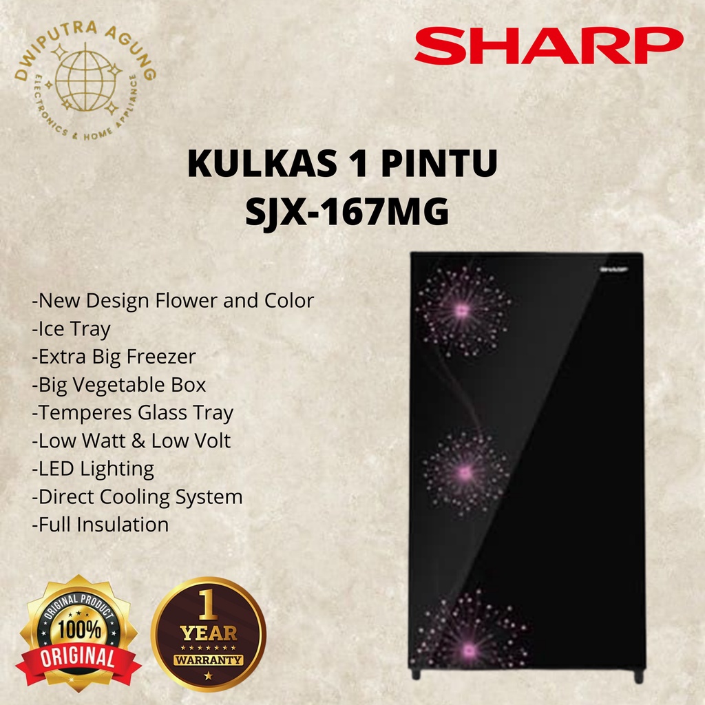 LEMARI ES SHARP SJ-X167MG-DP/DB KULKAS 1 PINTU SJX167MG