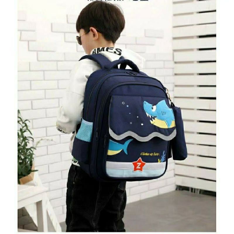 Tas Ransel Anak Sekolah Laki-laki SD TK PAUD Motif Kartun Hiu