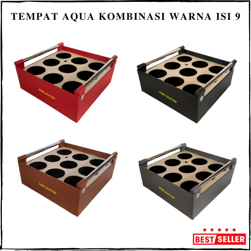 Tempat Air Mineral Gelas Isi 9 Cup Kombinasi Warna Keranjang Aqua Gelas Kulit Sintetis