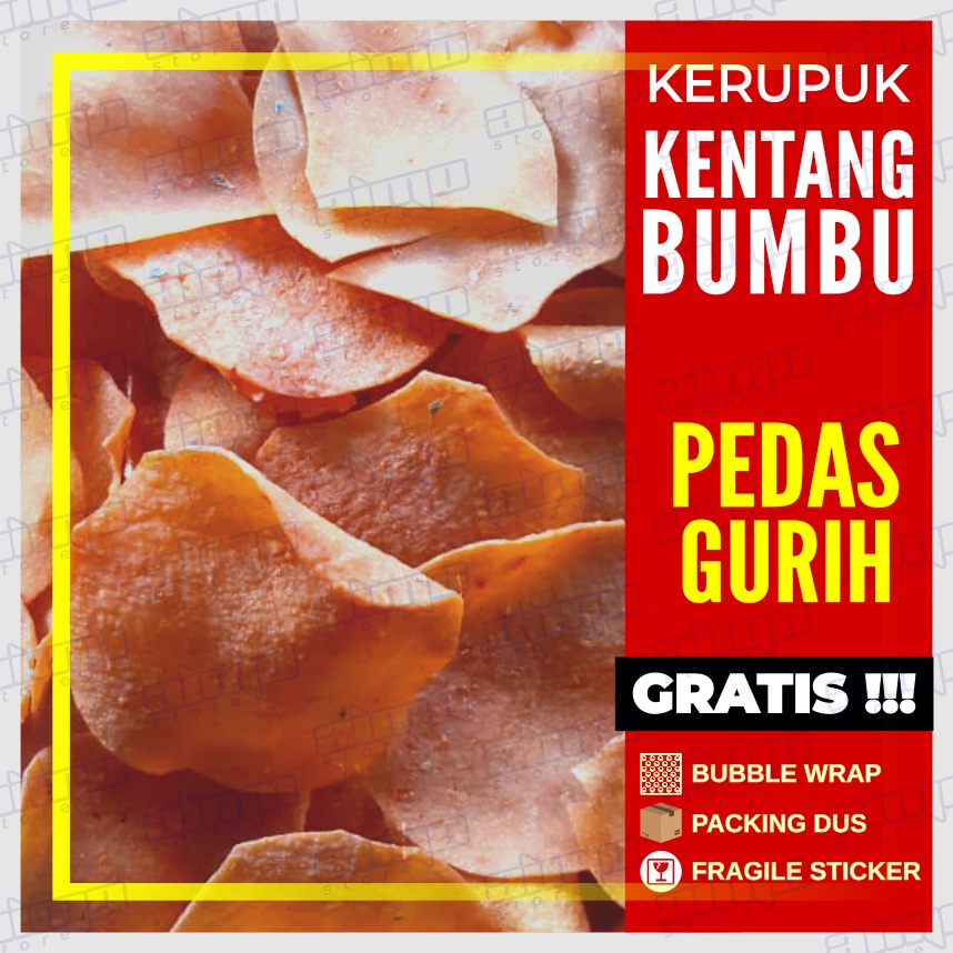 

KERUPUK KENTANG BUMBU MERAH Krupuk Potato Pedas Super Rasa Gurih Manis Renyah Mentah Kemasan 200 gr