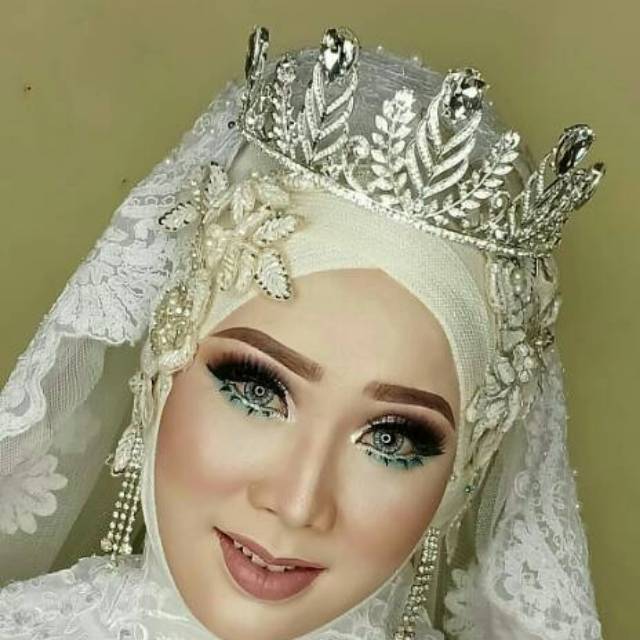 Mahkota pengantin crown wedding hijab blue tinggi