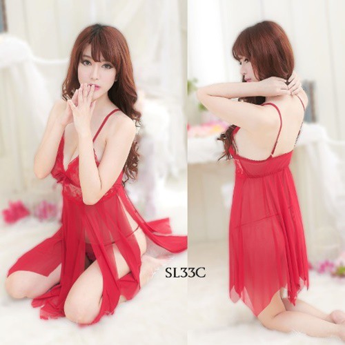 [BISA COD] LINGERIE SEXY BAJU TIDUR WANITA BAJU TRANSPARAN LACE MERAH SL33C