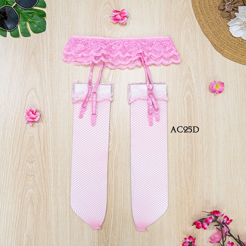 [TOKO TERPERCAYA] STOCKING SEXY + GARTER BELT SABUK PAHA LACE SOFT PINK AC25D