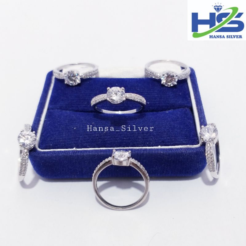 Cincin Perak Wanita Asli Silver 925 Lapis Emas Putih Model Desi Permata Batu Putih - Cincin Wanita Anti Karat