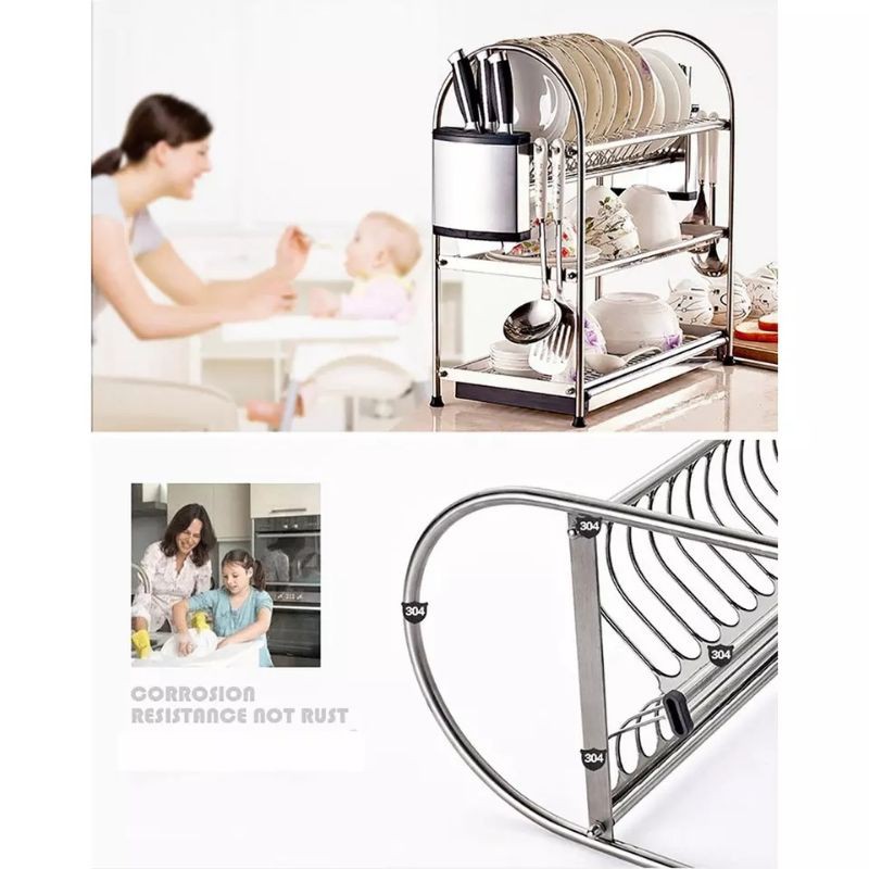 Rak piring 3 Tingkat Stainless SUS 304 Dish Rack 3 Susun Glass