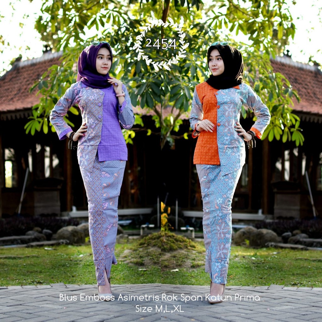BAJU BATIK WANITA MODEL SETELAN ROK DAN BLUS PRAMUGARI TERBARU T2454