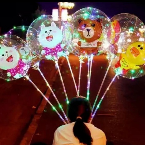 MAINAN STICK BALON LED KARAKTER kartun anak random animals binatang pesta aksesoris sovenir hadiah balon nyala kedap kedip kelap kelip