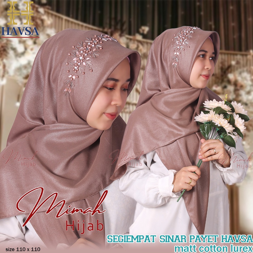 Segi Empat Shinar Payet Mutiara hijab pesta/ Segi Empat Shinar Glowing Payet Tabur / Segi Empat Hija