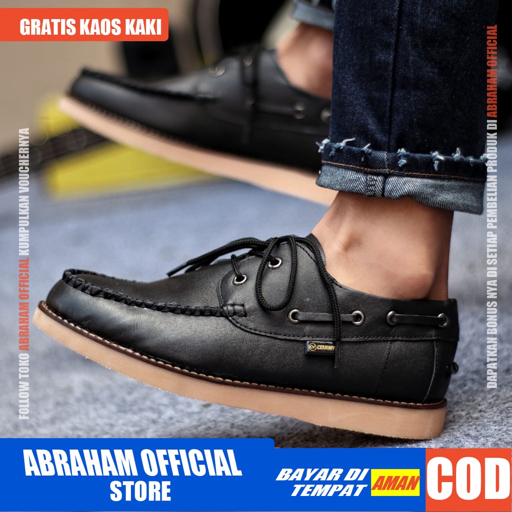 ABRAHAM Sepatu Formal Pantofel Kerja Hitam Casual Kulit Pria