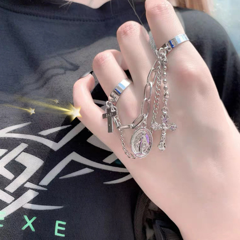 Cross Double Chain Ring Harajuku Dark Tide Hip Hop