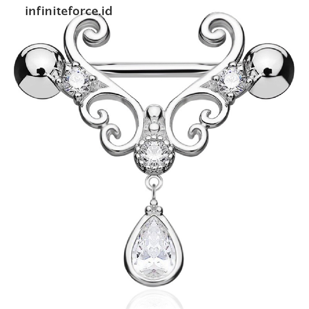 (Infiniteforce.Id) Cincin Tindik Puting Bahan Stainless Steel 14g Hias Kristal Zircon Untuk Wanita