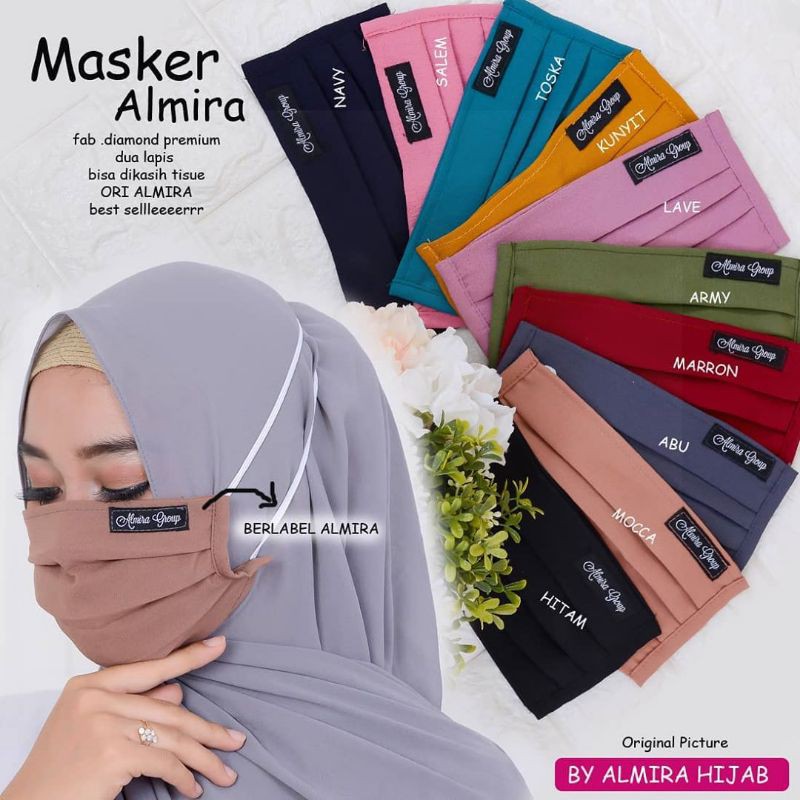 Masker Serut lembut nyaman dan Keren Masker Kain merk Simple Hijab dan Almira Grup