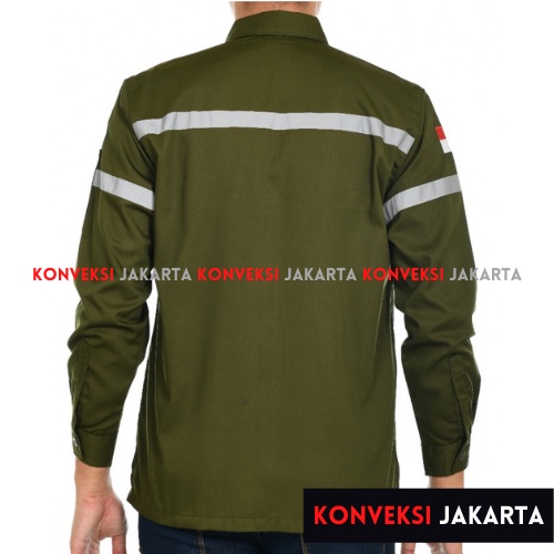 Baju Wearpack Kemeja Safety K3 Proyek Tambang Lengan Panjang  - Pakaian Seragam Werpak Kerja Atasan Lapangan Warna Hitam Pria Wanitan Scotlight Reflector Reflektor