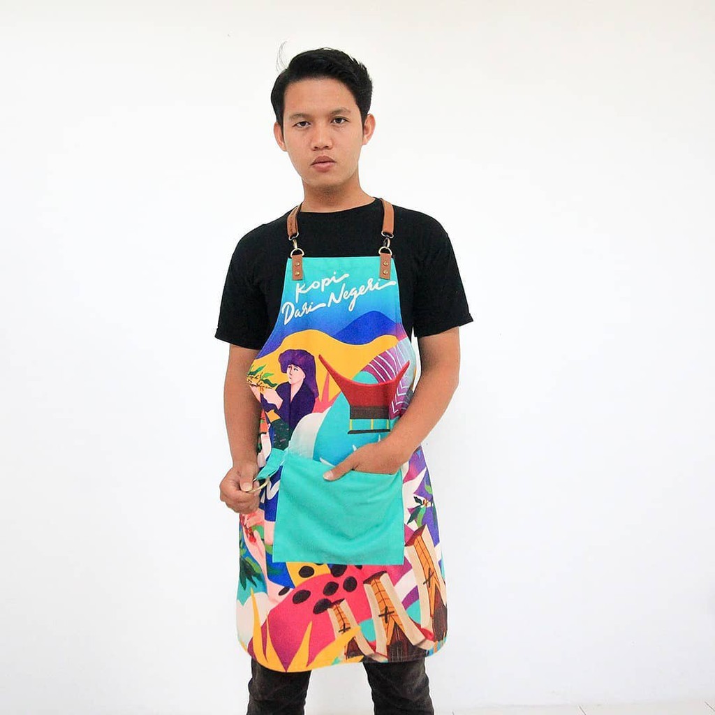 Apron Celemek Barista Kolaborasi Negeri Apron Printing Kopi Toraja