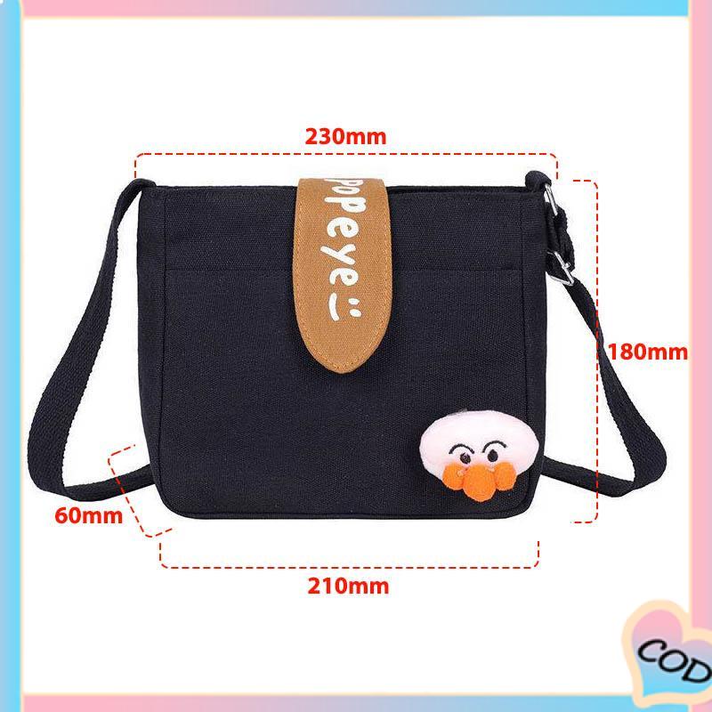 COD❤️ Tas Kanvas Wanita Messenger Tas Kecil Gadis Mahasiswa Kartun Lucu Tas Kanvas Bahu-A.one