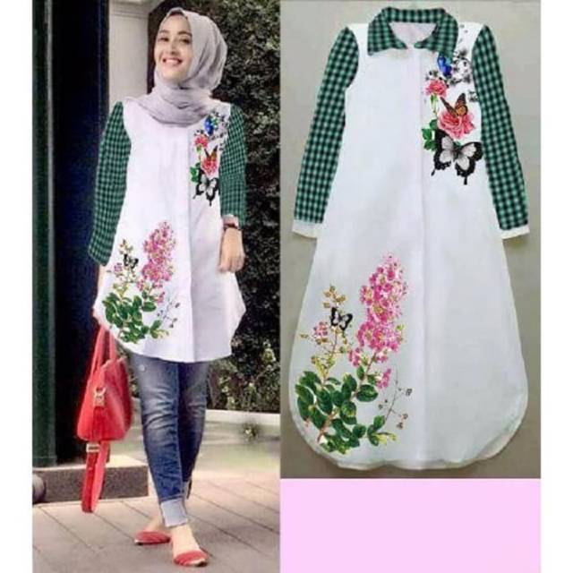 Terbaru tunik model sekarang motif bunga