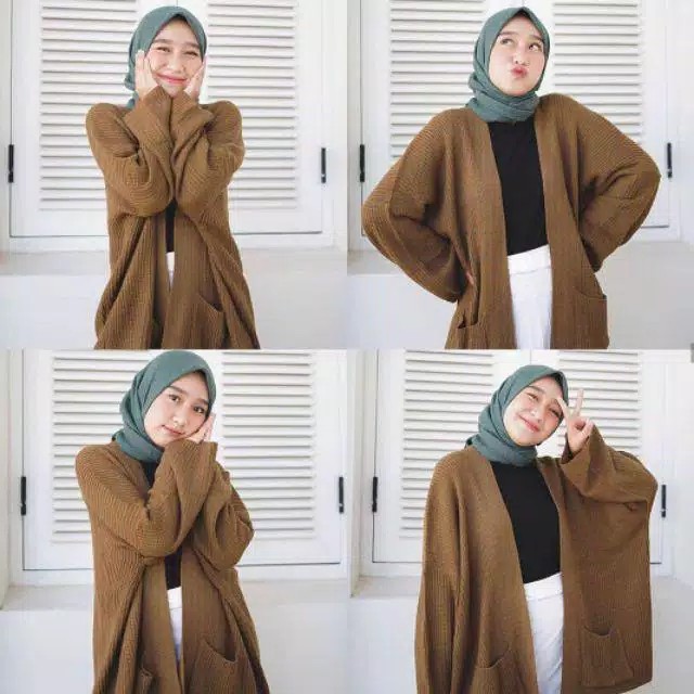 LOOCY CARDY Cardigan Rajut Oversized dan Normal Size - Kardigan Polos Wanita  Bahan Rajut-Big size BRONZE