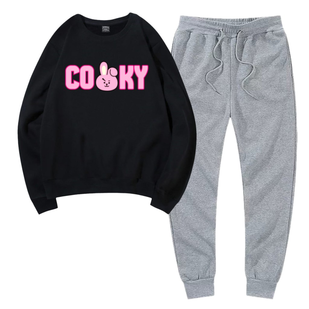 BESS - Baju Setelan Wanita Murah / Setelan Sweater + Jogger Abu - CUKY FONT