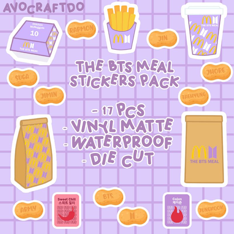 [AVOCRAFTDO] 17pcs Sticker / Keychain Kpop BTS Meal