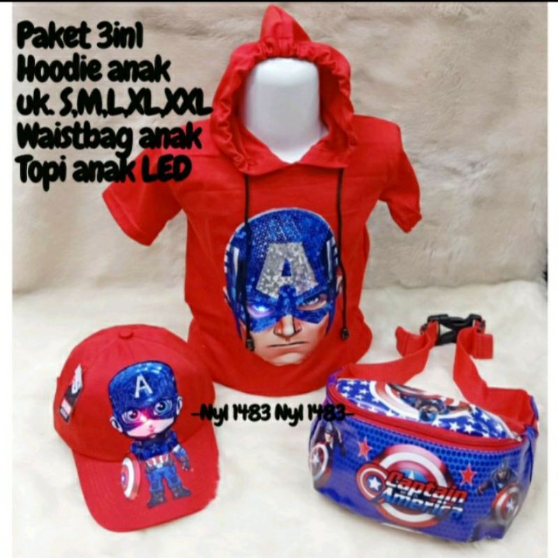 Hoodie paket 3in1Paket Murah LED Hoodie Usap anak laki laki Kaos kupluk laki-laki