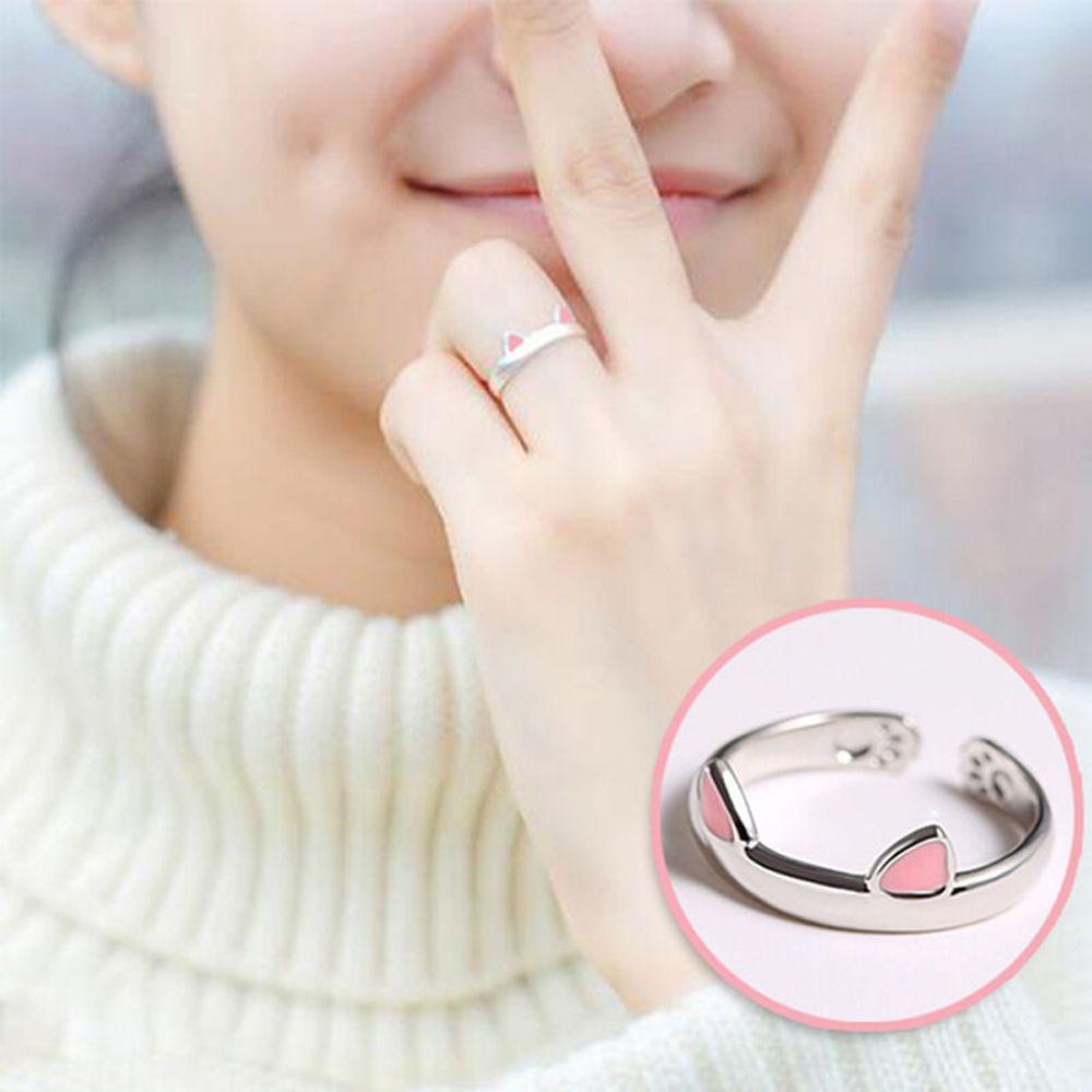 Mxbeauty Cincin Telinga Kucing Dapat Disesuaikan Vintage Fashion Hadiah Sahabat Hadiah Hari Valentine Cincin Pasangan Perhiasan Gaya Korea