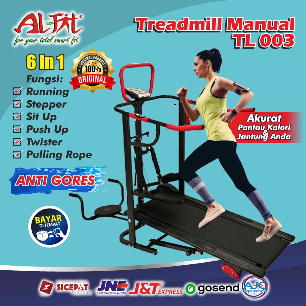 Alat Olahraga Gym Rumah Lipat Fitness Lari Ditempat Treadmill Treatmill  Manual 5 Fungsi Murah