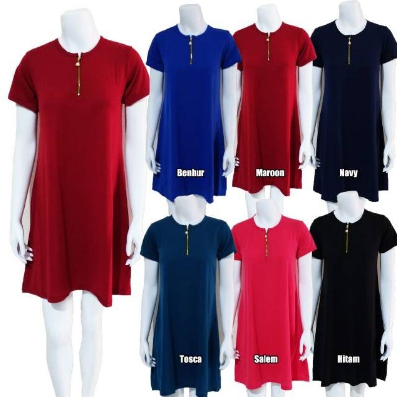 DRESS SPANDEK SOFT SLETING/DRESS RUMAHAN/DRESS SANTAI SALUR/ZIP