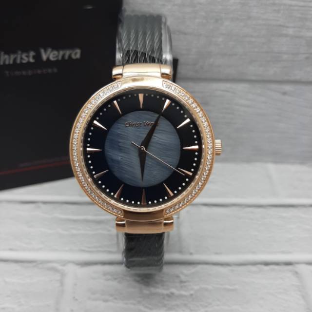 JAM TANGAN WANITA CHRIST VERRA CV 71608L-15 ORIGINAL ( BLACK ROSEGOLD )