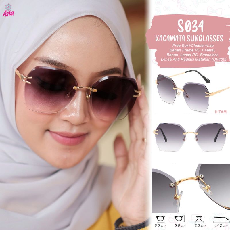 Asta Kode S034 | Original | Kacamata Wanita Terbaru Kekinian | Kacamata Sunglasses | Kacamata Frame PC+Metal | Kacamata Lensa PC | Kacamata Hitam | Kacamata