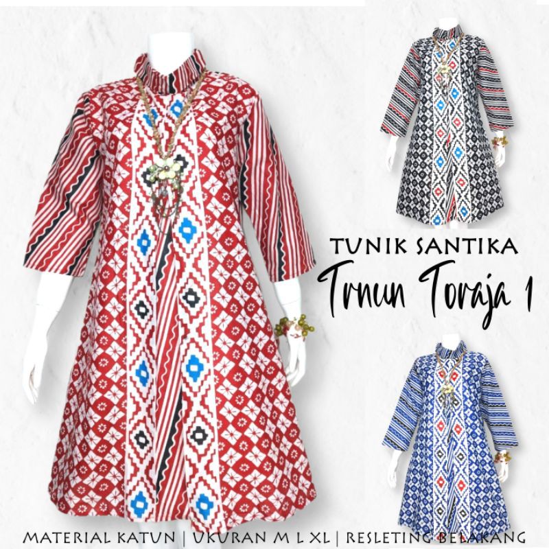 Tunik santika motif tenun toraja batik atasan baju wanita