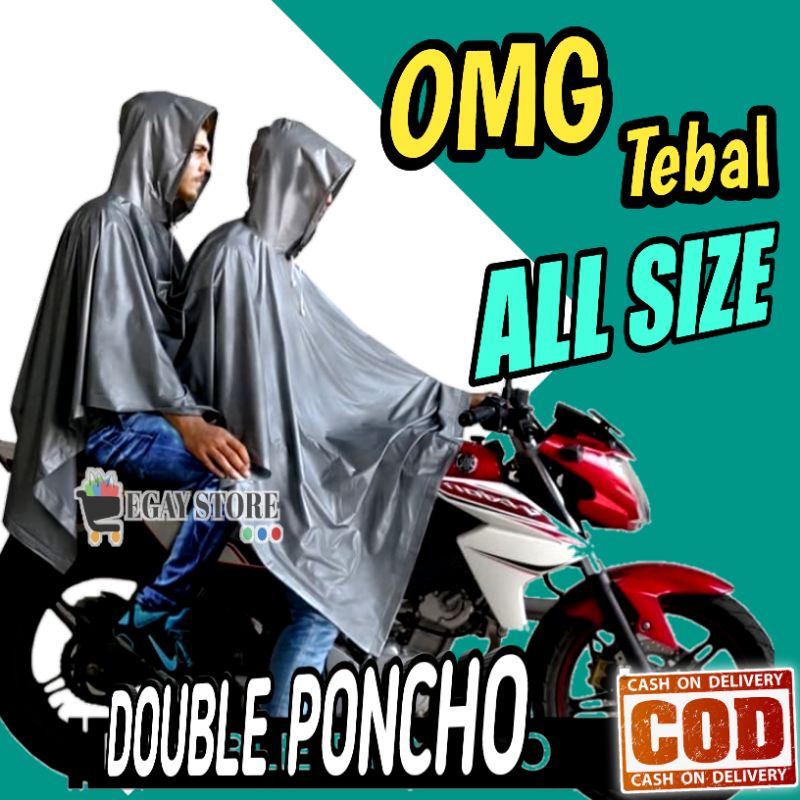 Jas Hujan Double Ponco Besar 2 Kepala Full Body Motor Mantel Pasangan Bonceng Poncho Pria Wanita Tebal Waterproof Murah