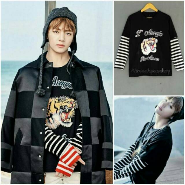  KAOS  BTS V LONGSTRIPE BTS FASHION MV SPRING DAY TAEHYUNG 