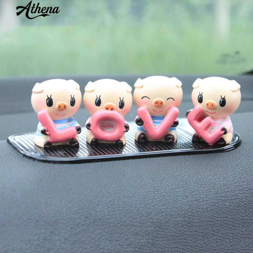 4 Pcs Set Lucu Kartun Cinta Babi Resin Dashboard Mobil Aksesoris