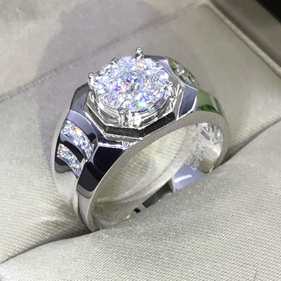 Cincin Kristal Berlian Platinum Bahan S925 Silver Titanium Steel Untuk Pria Dan Wanita