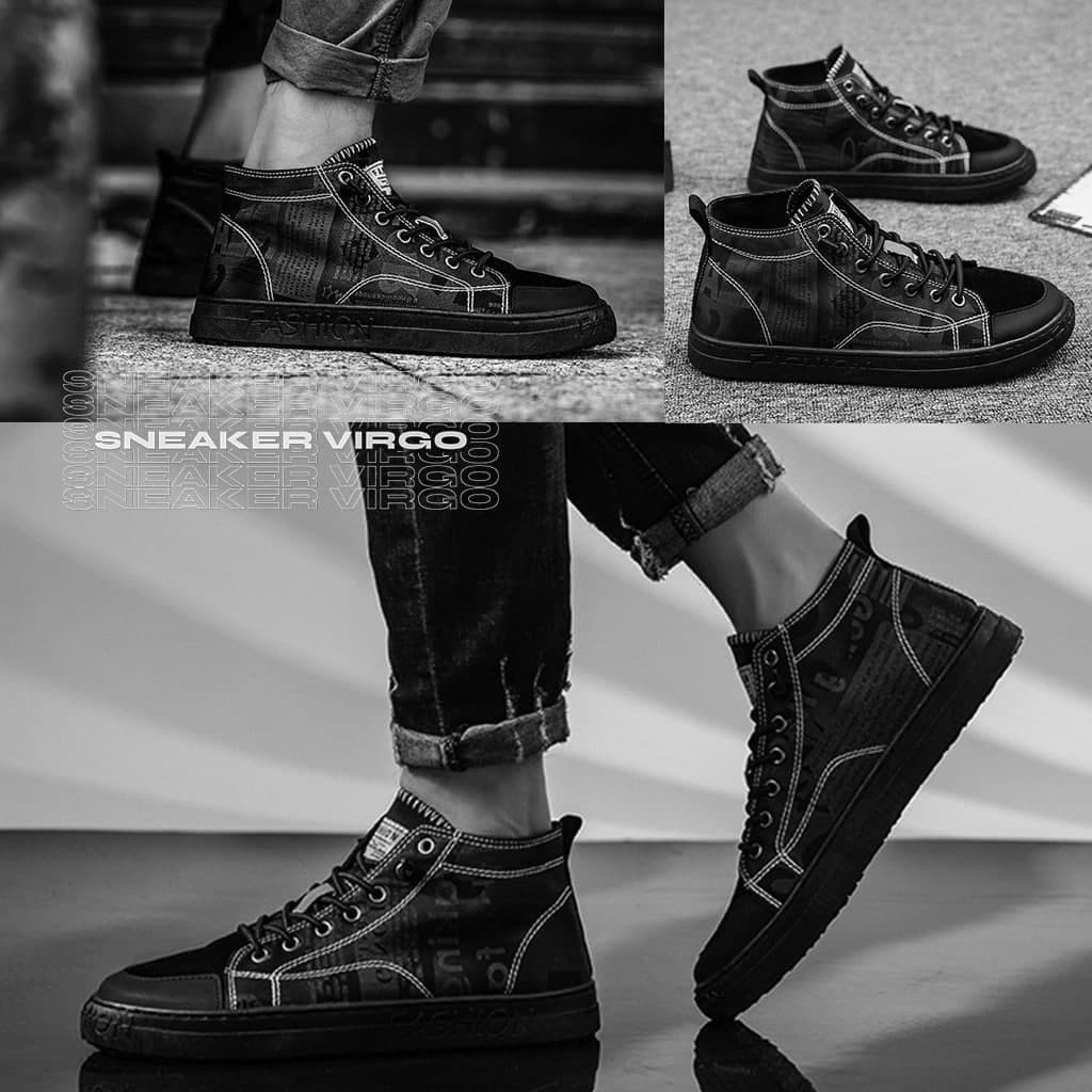 Sepatu Pria Sneaker Import Mantic Hitam / basic sepatu casual unisex tinggi/ sneaker import berkuali