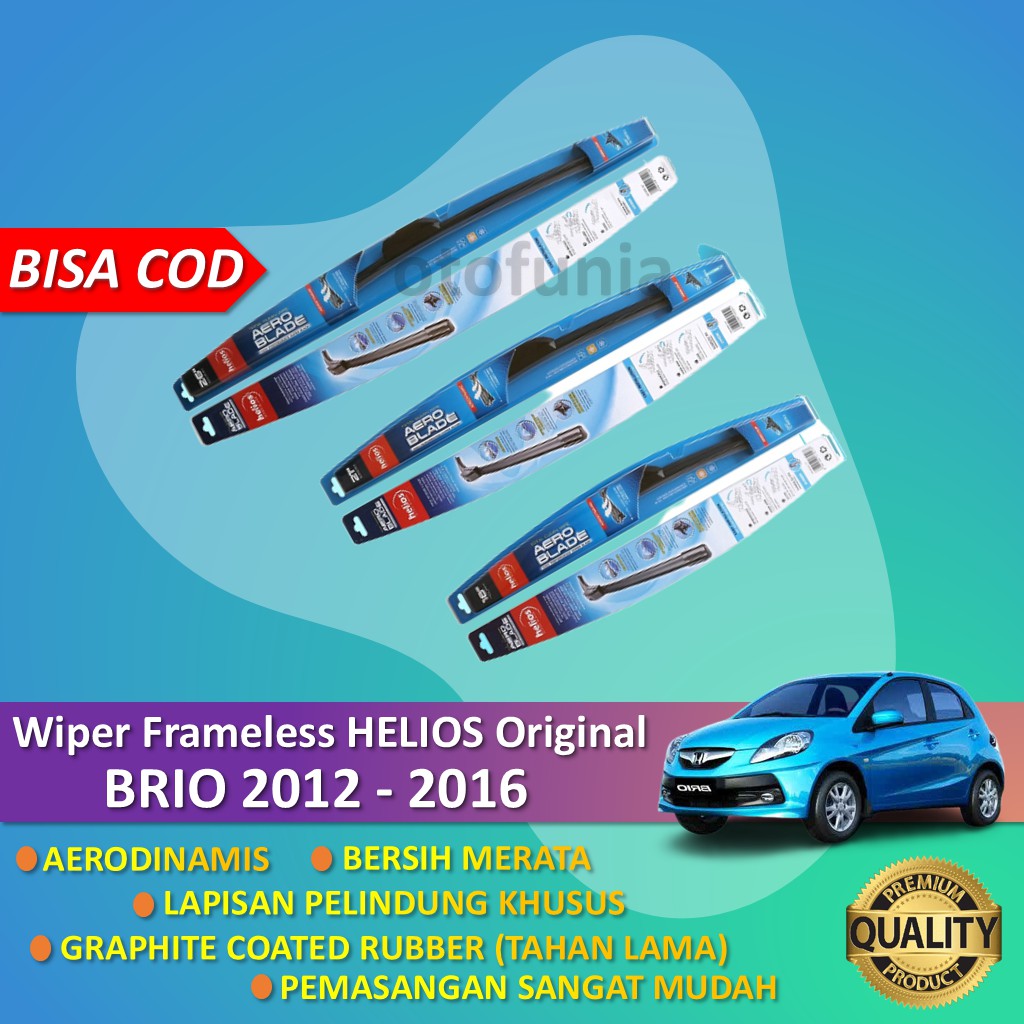 Wiper Wifer Frameless kaca mobil  BRIO 2 in 1 Helios High Ferformance BRIO Tahun 2012-2016