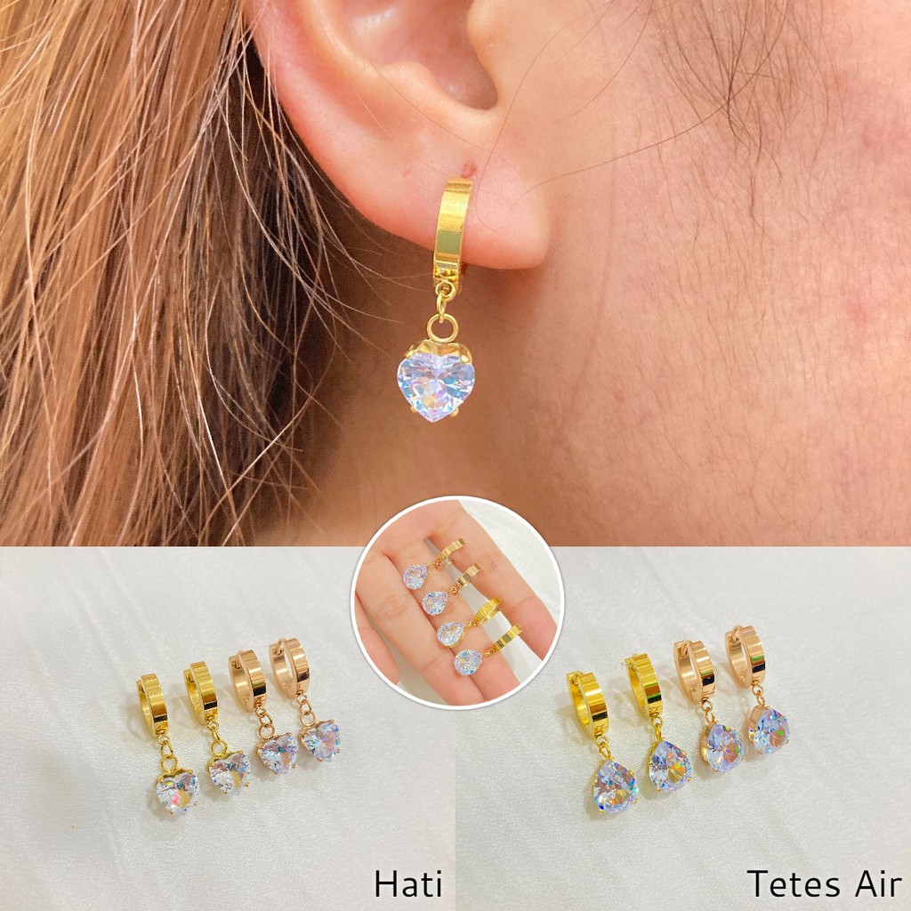 Anting Titanium Permata Anti Karat Aksesoris Fashion AT-025