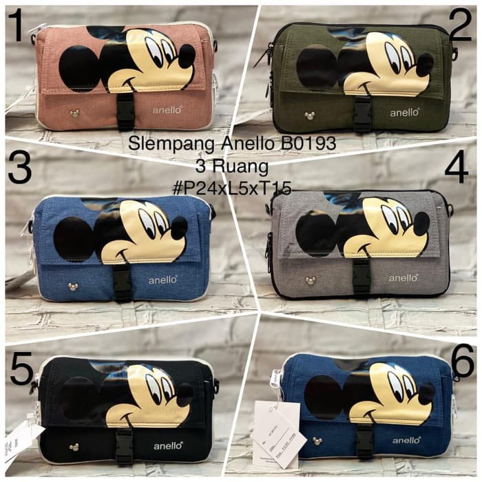 TAS SELEMPANG ANELLO IMPORT 5 RUANG - SLING BAG MICKEY 6004 DOMPET