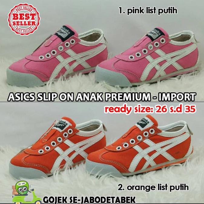 sepatu asics slip on anak premium import. asics anak. slip on anak - 26, Pink List Putih