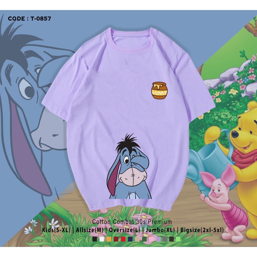 KAOS KATUN / MOTIF EEYORE DOWN SMILE / KAOS SIMPLE / KAOS UNISEX / REAL PICTURE / BISA CUSTOM KIDS - JUMBO