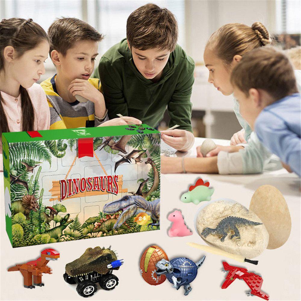 Solighter 24 Pcs Model Dinosaurus Kotak Hadiah Hadiah Natal Kalender Adven Mainan Edukasi Anak