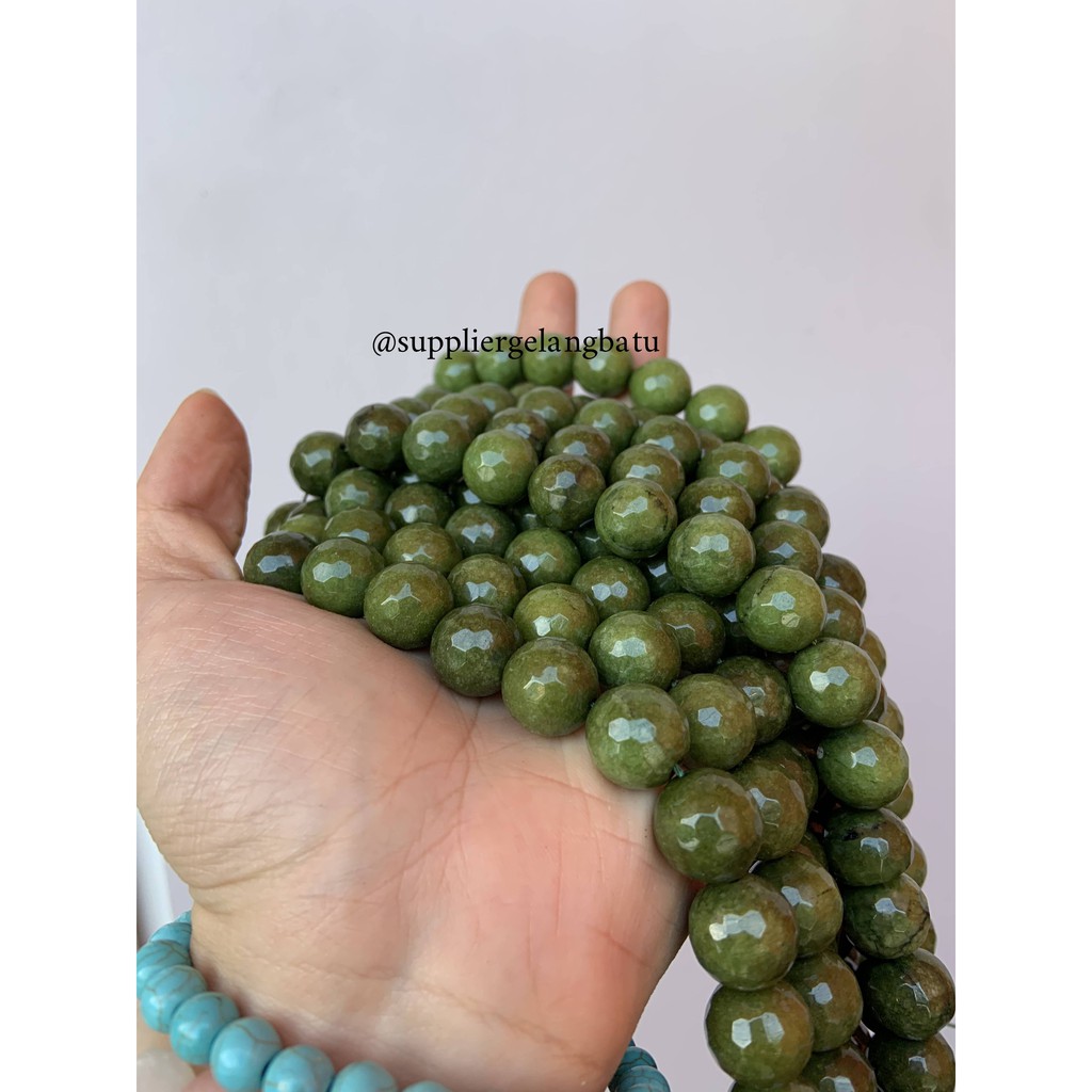 batu beads CUTTING 14mm moss agate hijau kilap grade A aksesoris korea