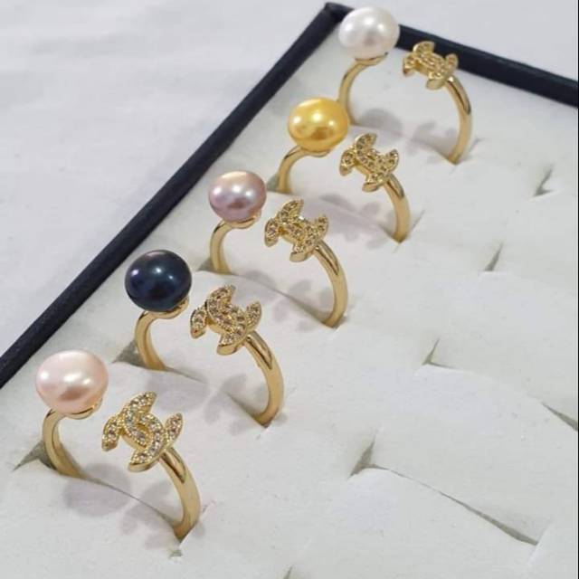 Cincinmutiara air tawar lombok asli rangka rodhium lapis emas (perak) untuk warna putih