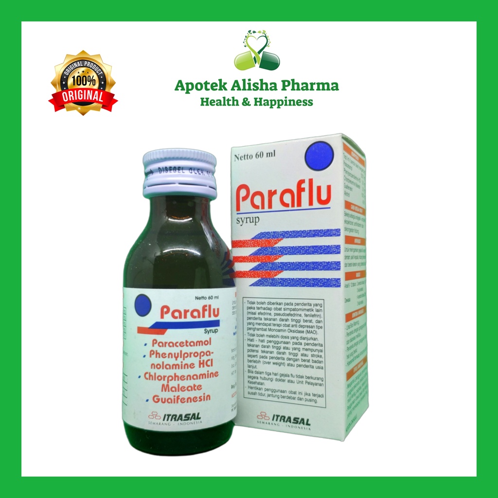 Paraflu Syrup 60ml-Paraflu Sirup Obat Flu/Pilek/Hidung Tersumbat/Batuk/Panas/Demam Anak