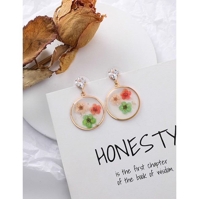 LRC Anting Tusuk Fashion S925 Silver Needle Flower Patch Transparent Circle Earrings F7331X