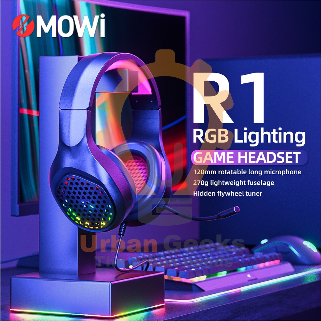 Gaming Headset RGB Over Ear Rotatable Long Mic Plextone xMowi R1