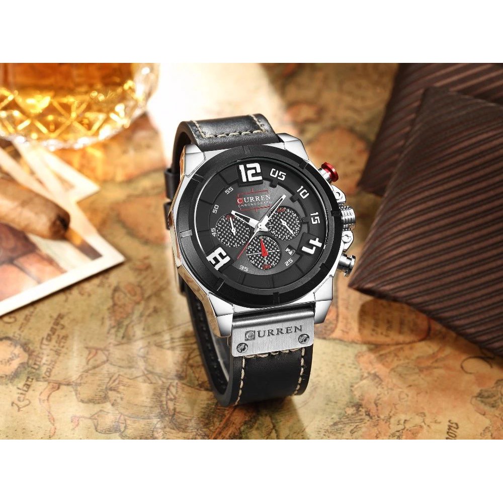 CURREN 8287 Jam Tangan Pria Analog Tali Kulit Chronograph Aktif WATCHKITE WKOS