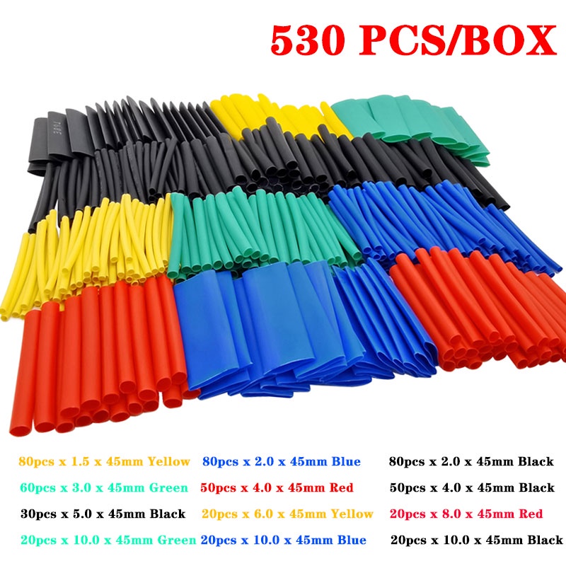 【530 pcs】Selongsong Bakar/Heat Shrink Tube Isolasi Bakar/Heat Shrink Tube Warna Warni/Heat Shrink Tubing Kit