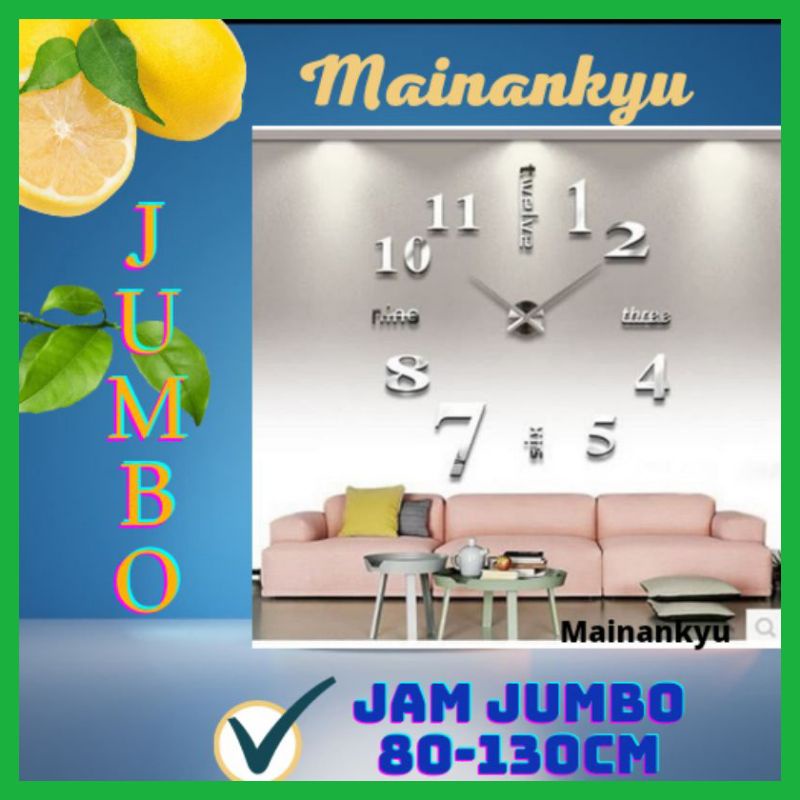 (MAINANKYU) Jam Dinding DIY ukuran JUMBO 80-130cm - Silver