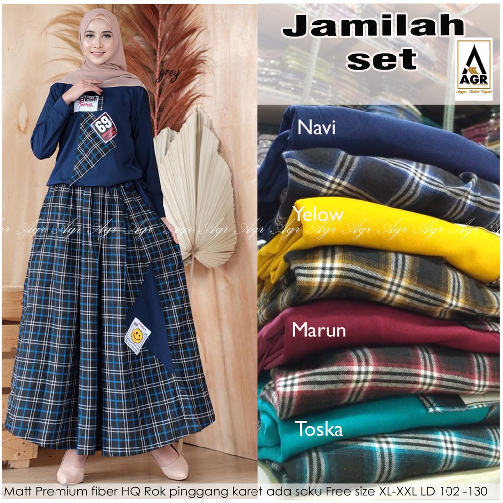 JAMILAH SET// SETELAN BAJU DAN ROK// MATT PREMIUM HQ// ROK PINGGANG KARET// MOTIF ROK KOTAK KOTAK